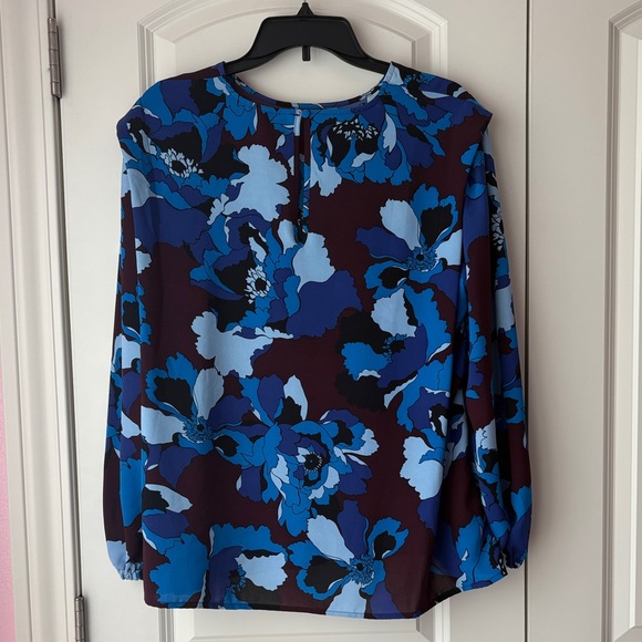 Who What Wear Blue Floral Long-Sleeve Blouse Size XL - Picture 2 of 8
